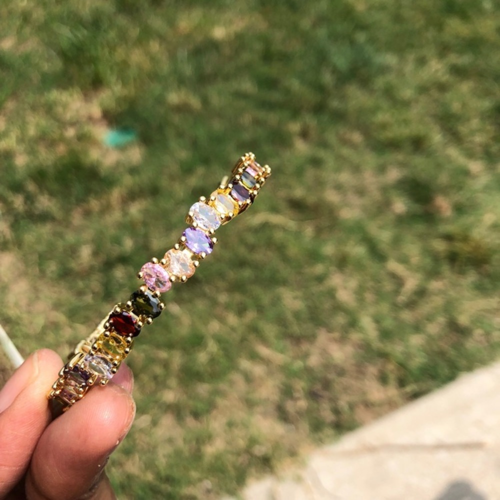 Gold Plated Swarovski Elements Cuff Adjustable Br… - image 7